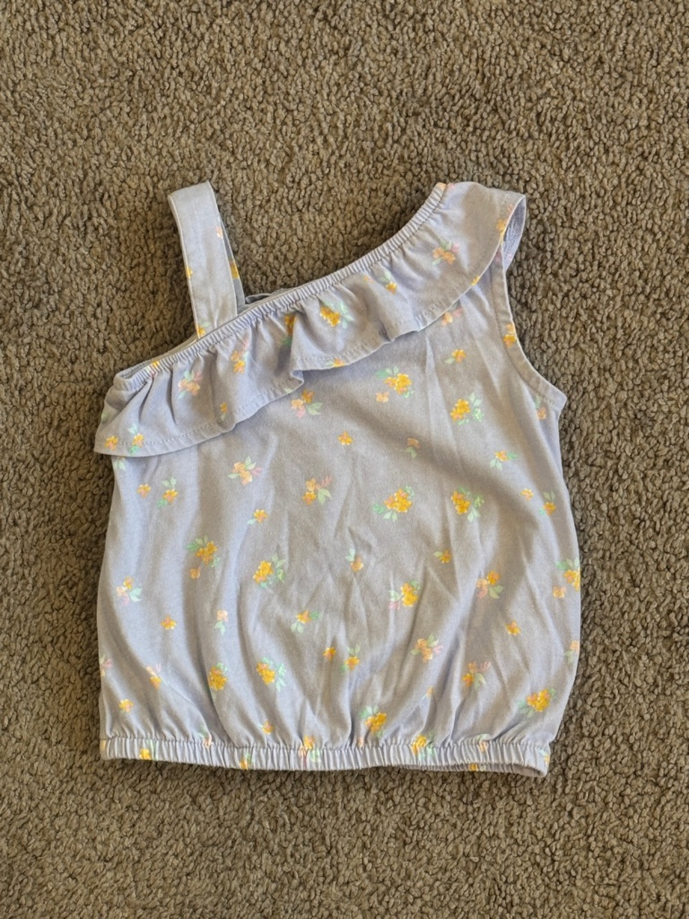 OshKosh B'gosh Baby Blue One-Shoulder Ruffle Tank with Yellow Floral Print - 2T